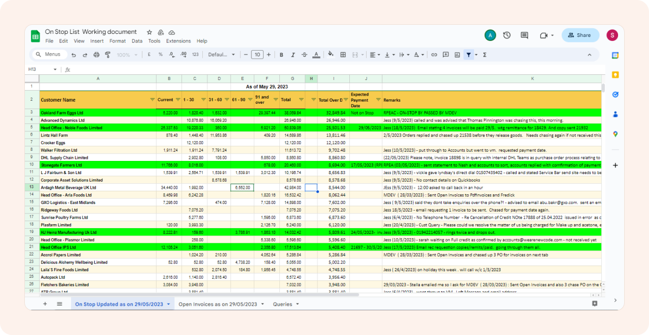 On Stop list Working Document