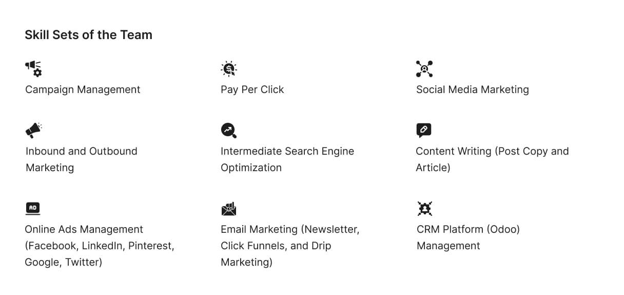 Skill Sets of the team