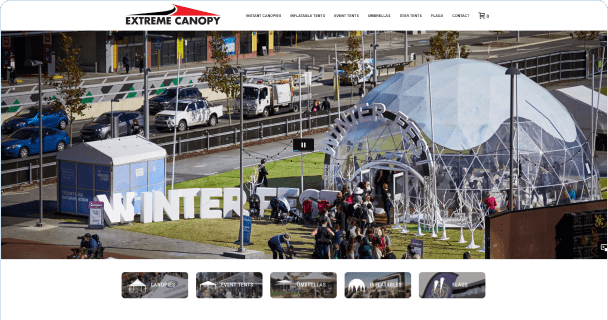 Extreme Canopy website’s homepage snapshot