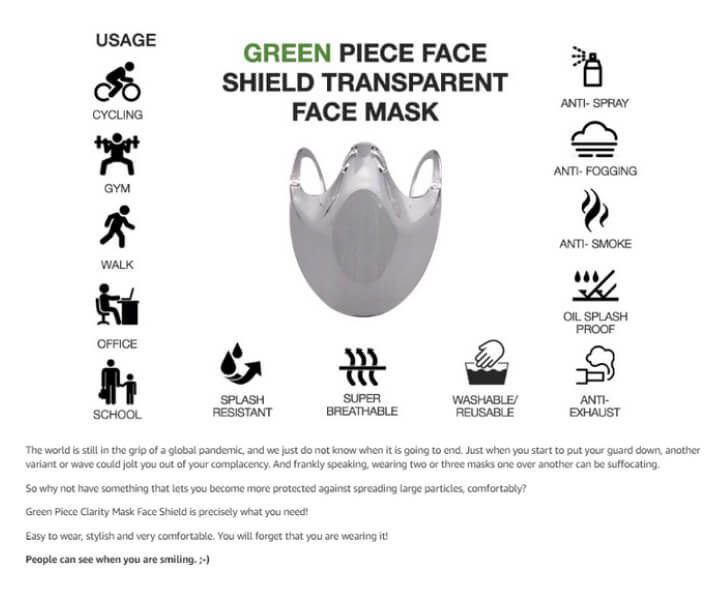 Green Piece Clarity Mask Face sheild- Usage