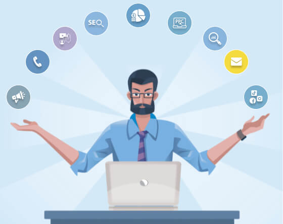 A vector graphic showing a single resource managing multiple tools.