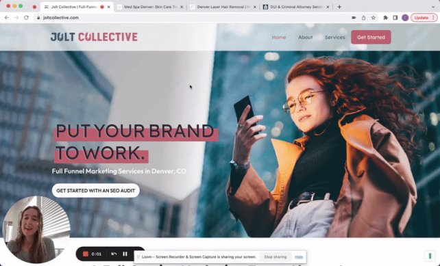 Home Page of Jolt Collective with video of client
