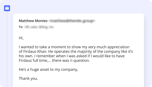 Appreciation Email to Firdaus from Matthew Montez