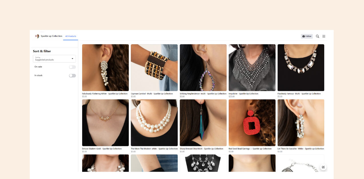 Sparkle Up Collection leveraging Facebook Marketplace for sales