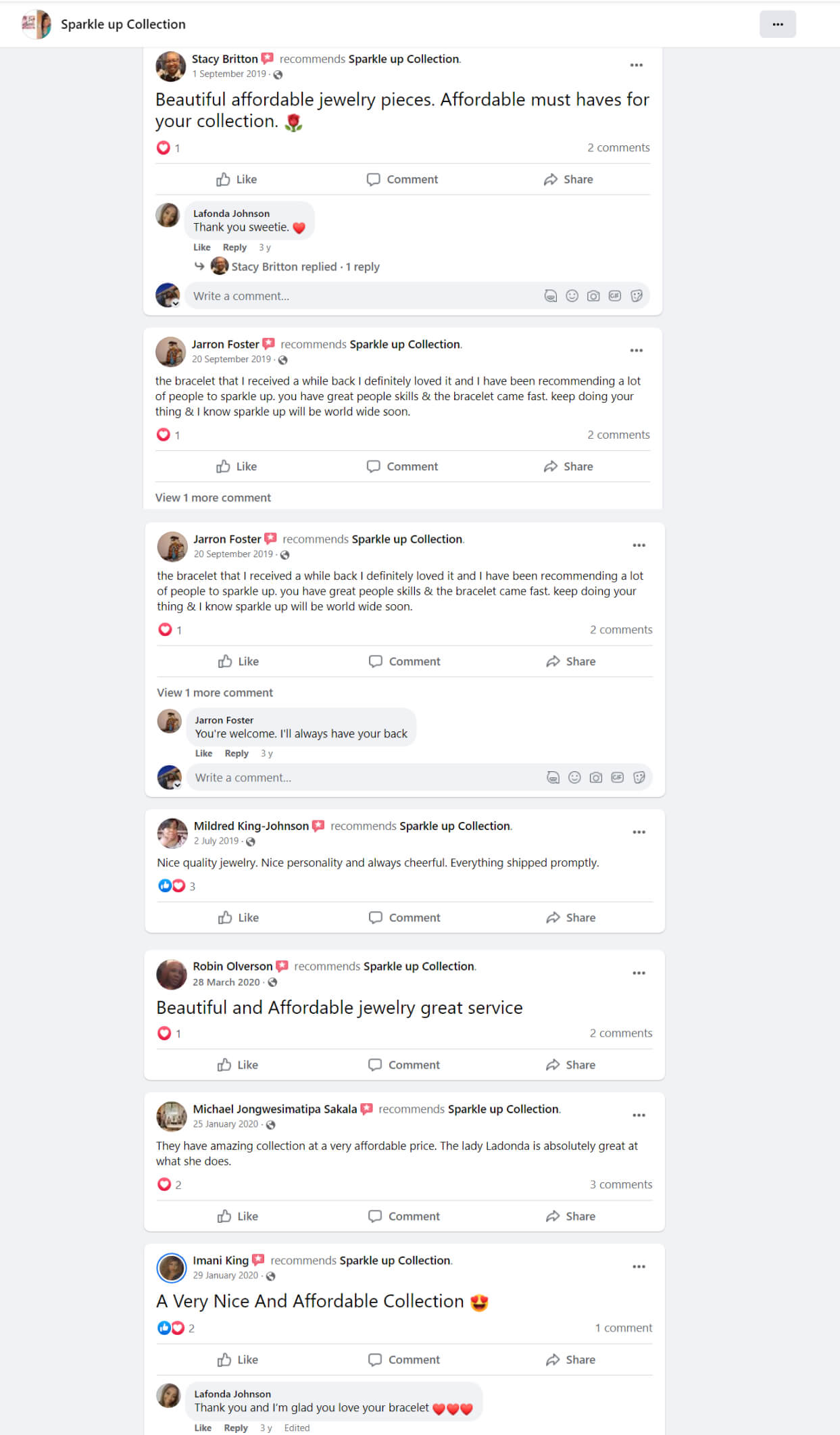 Facebook – Valuable Customer comments Sparkle Up