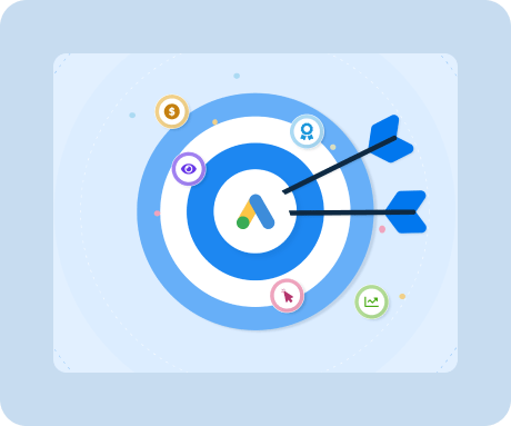 Google Ads metrics display showing key performance indicators like clicks, impressions, and conversion rates
