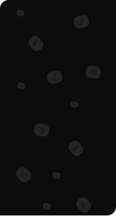 Mobile Black Wallpaper- with small images of aeroplane, pencil, guitar, chef