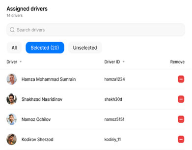 Assigned Drivers Names