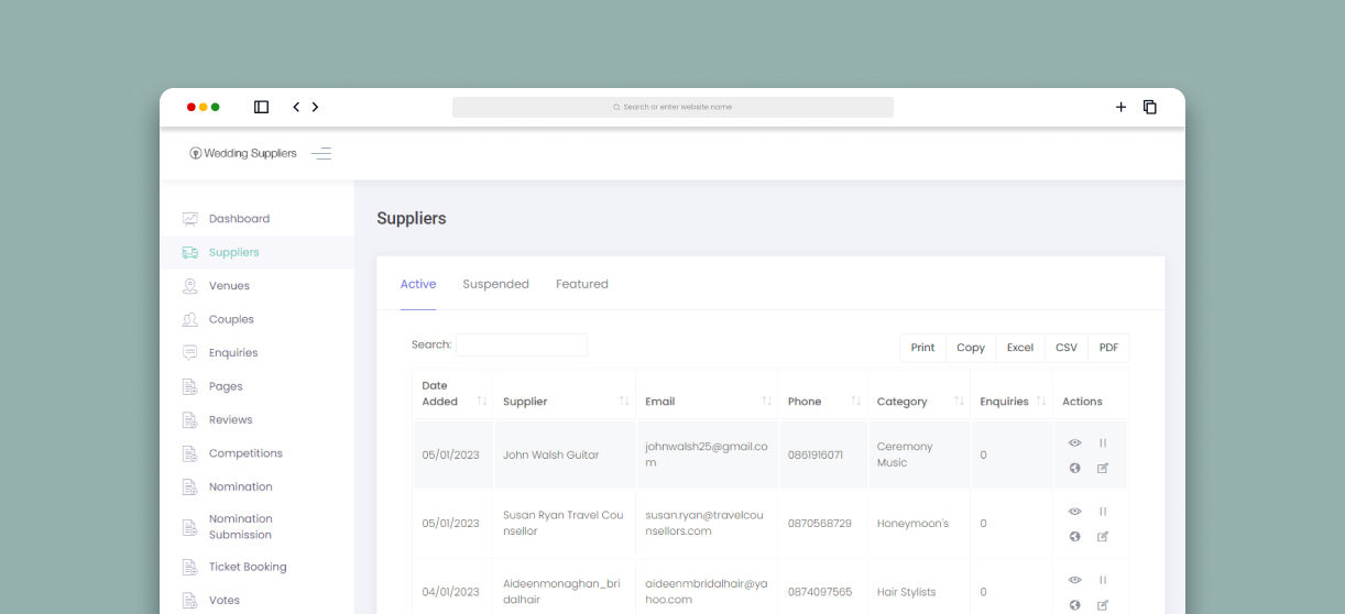 Wedding Suppliers Contact