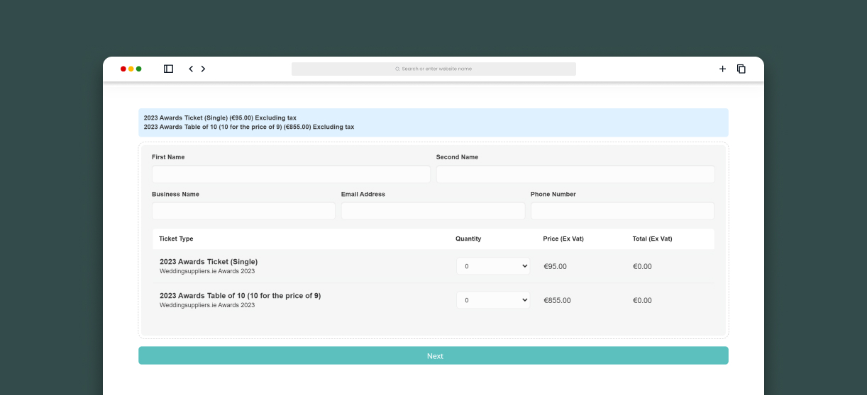 Wedding Suppliers 2023 Awards Ticket