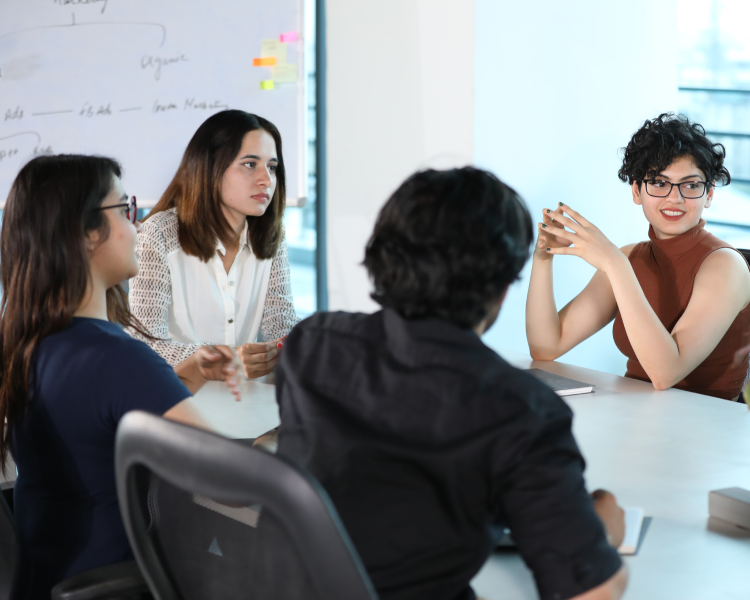 Team members discussing