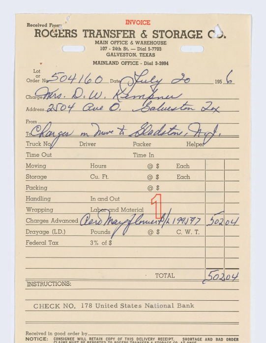 Invoice- Rogers Tranfer & Storage Co