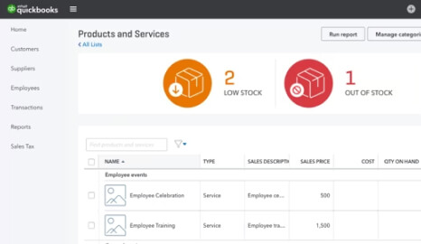 Quickbooks- Products and Services
