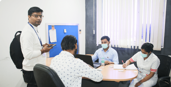 People are discussing in a meeting room