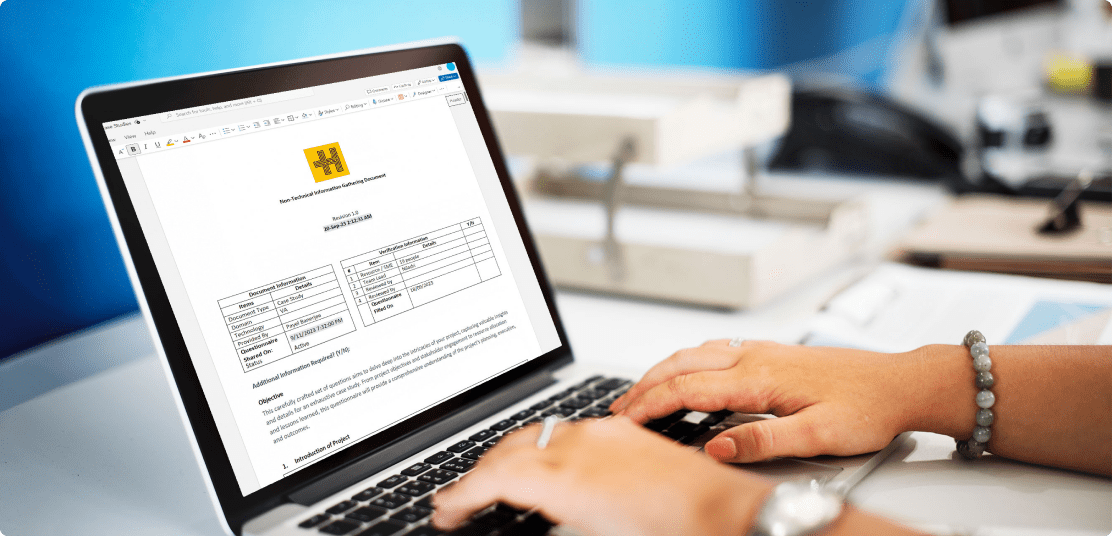 Laptop showing document information