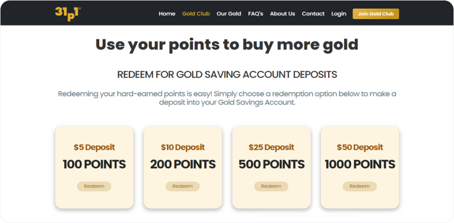31p1's Gold Club Redeem Page
