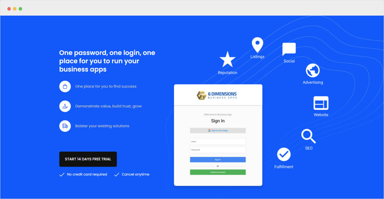 6 Dimensions sign in page