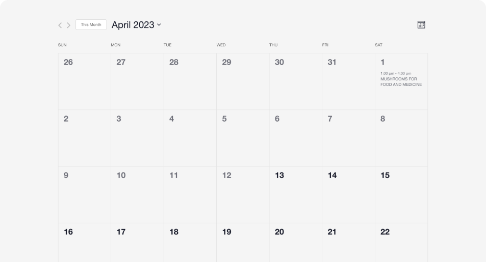 Calendar is showing the month of April 2023