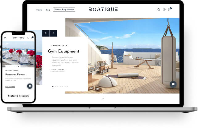 Boatique website in desktop and mobile