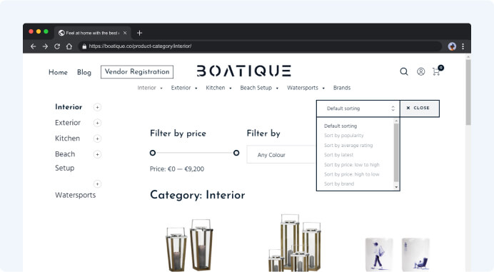 Boatique- Filter options