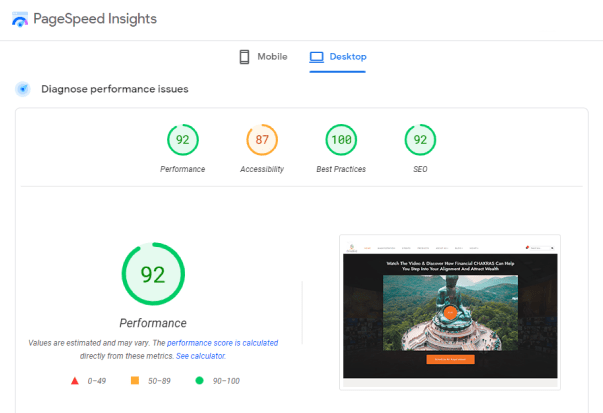 Financial Chakras-Pagespeed Insights