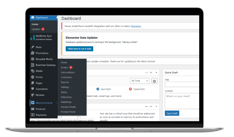 Wordpress dashboard