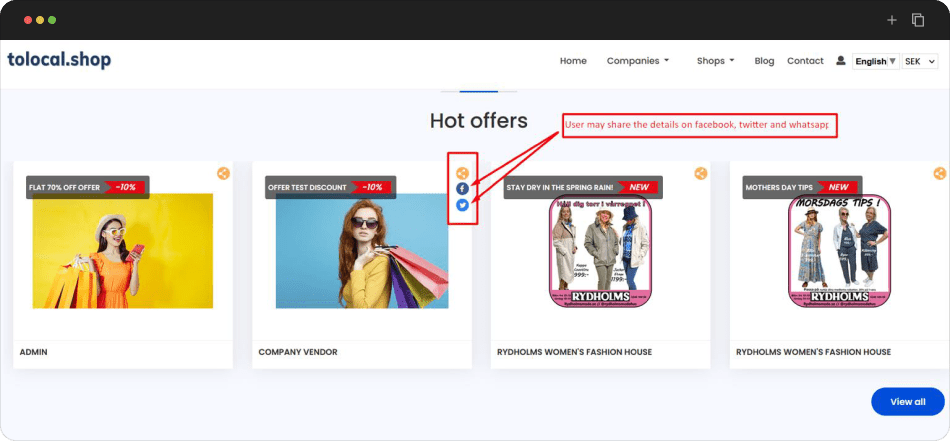 tolocal.shop - share button for facebook and twitter