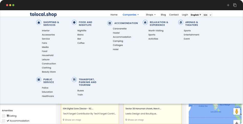 Services offered by tolocal.shop under the Companies section.