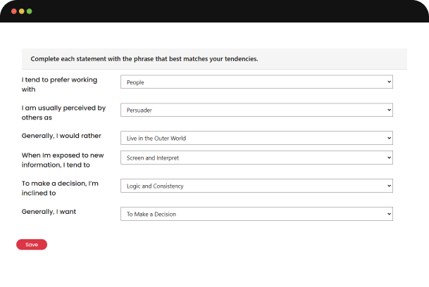 Screenshot of the user dashboard