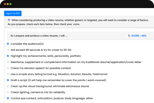 Preparation of video resume