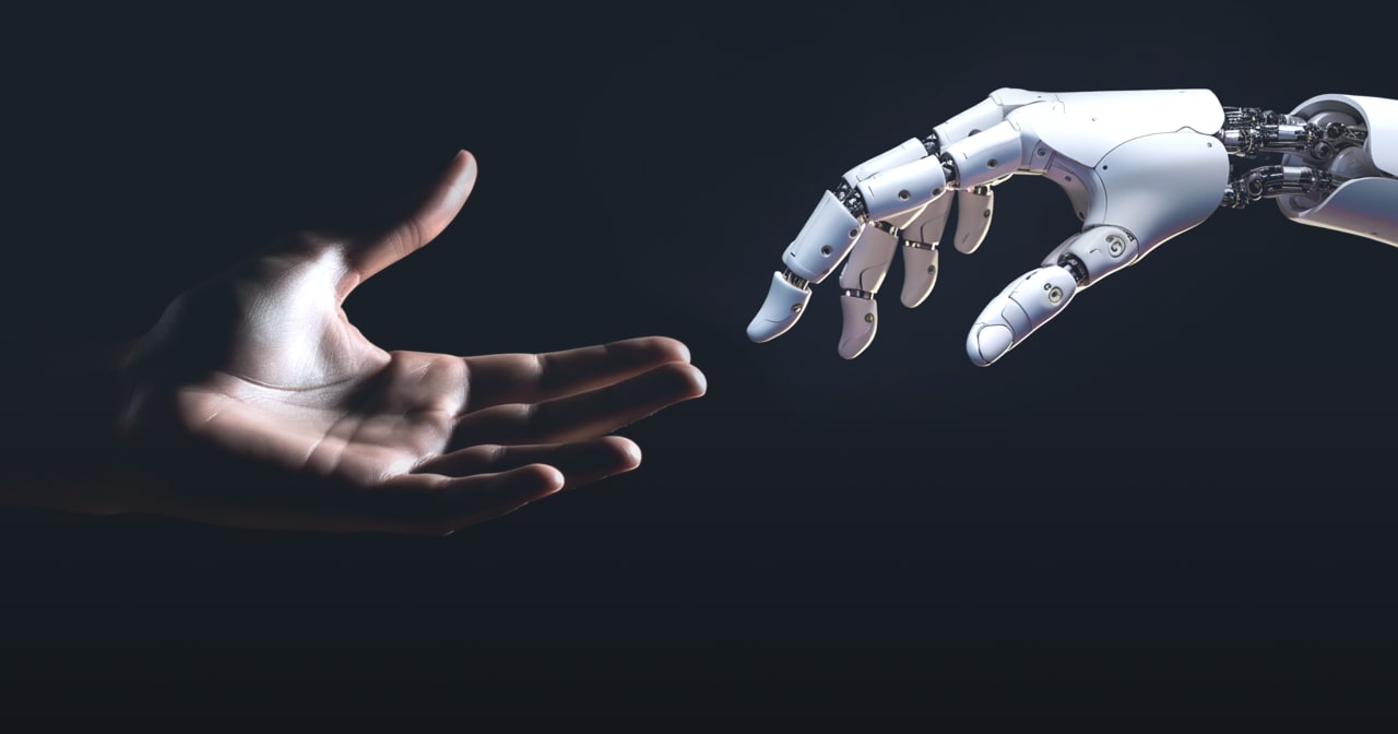 AI hand and human hand