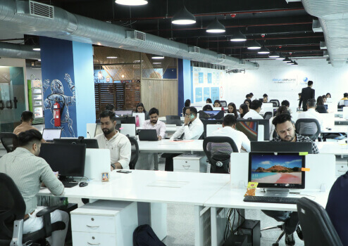Another perspective of Virtual Employee’s Noida office interior, showcasing the vibrant design.
